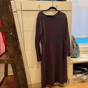Prana Maroon Patterned Long Sleeve Dress